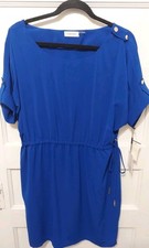 Nwts $118 Calvin Klein Ladies Size 12 Royal Blue Short Sleeve Dress