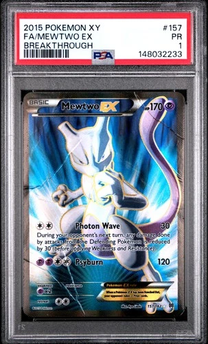 2015 POKEMON XY BREAKTHROUGH #157 FULL ART/MEWTWO EX PSA 1