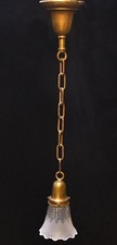 VINTAGE PENDANT LIGHT COMPLETE VINTAGE BRASS HARDWARE CLEAR AND FROSTED GLASS
