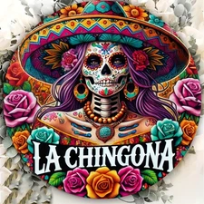 2D Flat1pcs 7.87X 7.87Inch Aluminum Latin American Sugar Skull Metal Round 2D Si