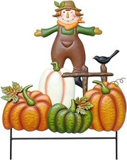 Metal Stacked Scarecrow  Pumpkin Yard Stakes Fall Outdoor Decorations Harvest