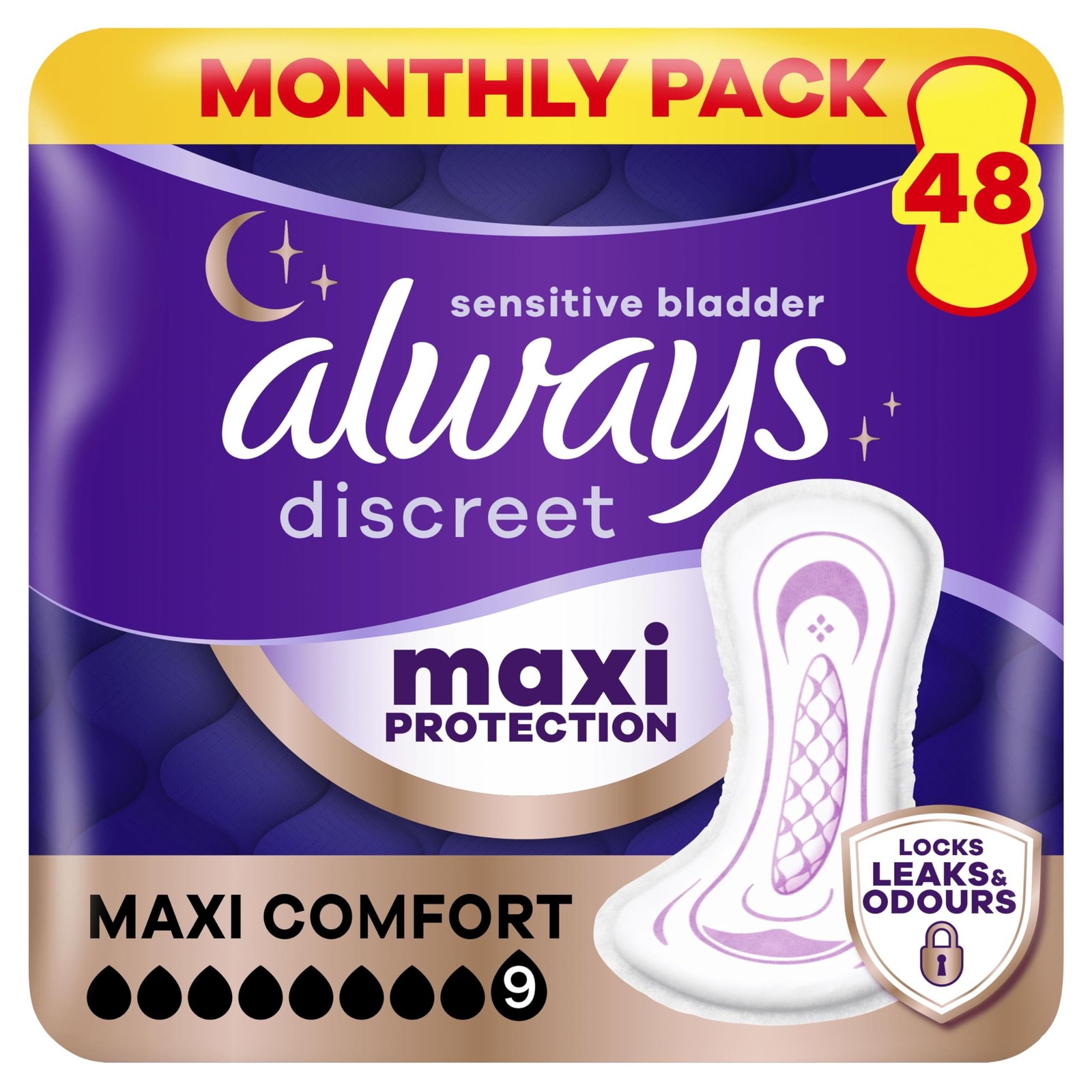 Always Discreet Adult Incontinence Pad Maxi 9D FFU 9 Drop (48ct ...