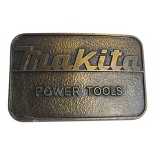 Vintage Makita Power Tools Brass Belt Buckle Made In USA Gold Color Patina