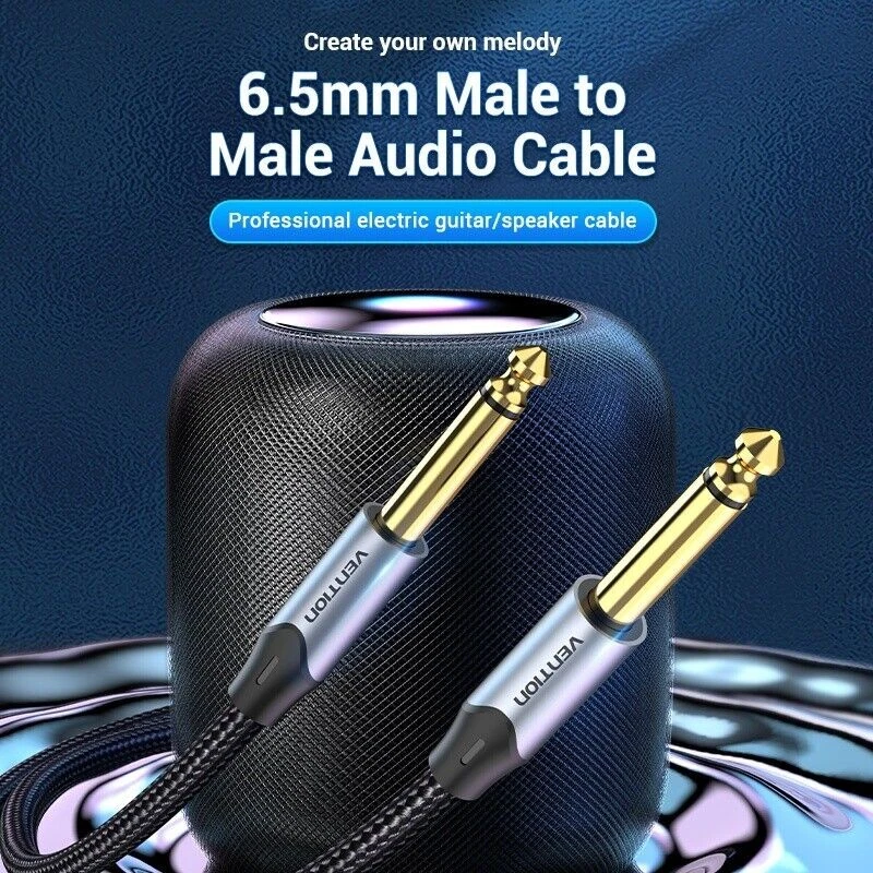 6.5mm Male to Male TRS Stereo Audio Cable 26AWG Hi-Fi Bass Guitar Speaker Amp - Image 2 of 4