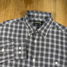 Orvis Long Sleeve Button Down Shirt Mens M Gray Plaid Flannel Outdoors Hiking