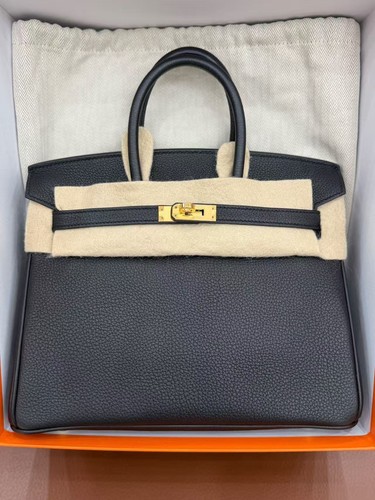 AUTH Hermès Birkin 25 Black Togo Leather Gold Hardware Top Handle Bag  Intact1