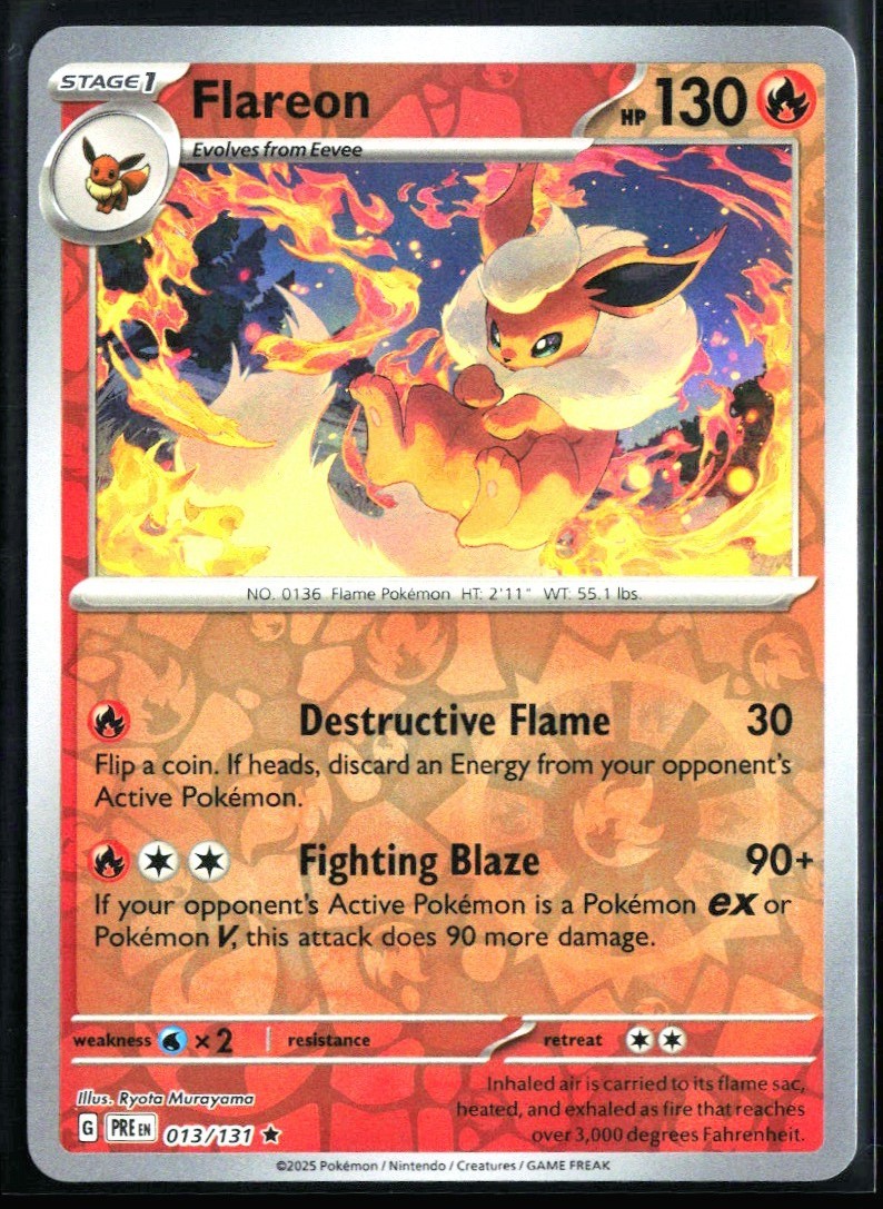 2025 Prismatic Evolutions Flareon #13 Reverse Holo Pokemon Card
