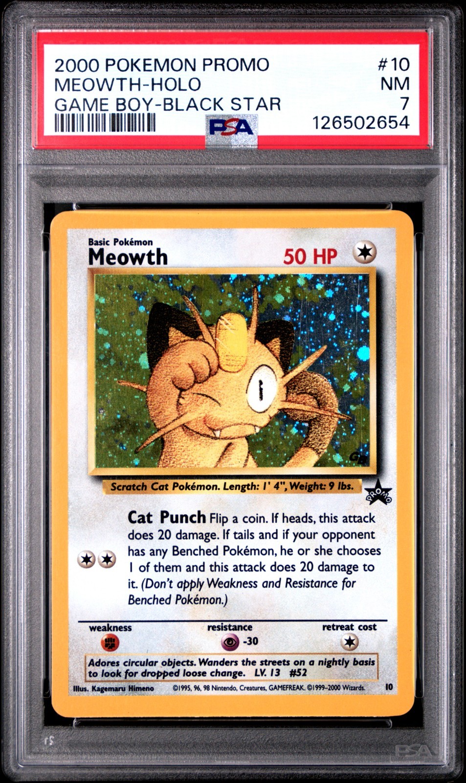2000 POKEMON PROMO BLACK STAR GAME BOY #10 MEOWTH-HOLO PSA 7