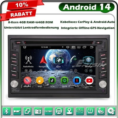 64GB Android 14 8-Kern Doppel 2Din CD Autoradio GPS Navi DAB+IPS WiFi CarPlay BT