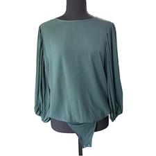 Abercrombie and Fitch Balloon Sleeve Bodysuit Size L Green Romantic Cottagecore