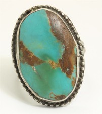 Vintage Navajo Sterling Silver Old Pawn Brown  Green Turquoise Ring Size 7