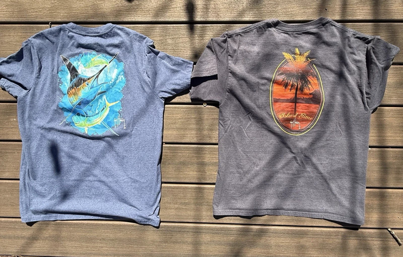 Lot of 2 - Guy Harvey Fishing Boating T Shirts Y2K Mens Cotton Blend Size Large