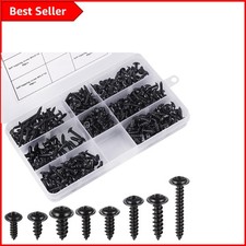 350PC Black Self Tapping Screws Set - 8 Sizes, Anti-Rust Carbon Steel Assortment