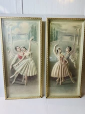 Vtg MCM Ballet Dance Ballerina Pair Shadow Box Art 3D Picture Frame 21x10