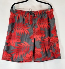 Sonoma Men's Swim Trunks Shorts Red Gray Palm Leaves Tropica Large Ocean Beach