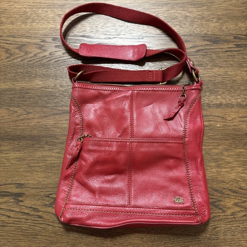THE SAK Leder Umhängetasche rot Schultertasche verstellbar Handtasche Canvas Riemen - Bild 1 von 15