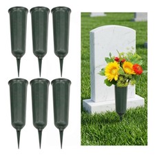 Cemetery Flower Vase with Sturdy Spikes/Stakes 6 Pack Outdoor Artificial or F...