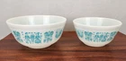 PYREX Butter Print Amish 402 & 403 Nesting Mixing Bowls Turquoise vintage USA