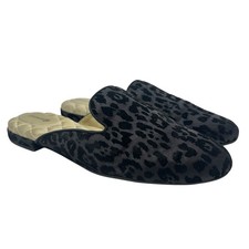 Birdies Phoebe Velvet Leopard Mule Flat Black Pointed Toe Slip On Slipper Size 9