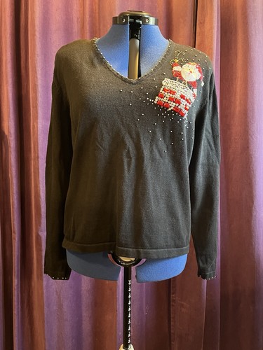 Jack B. Quick Vintage Rhinestone & Sequin Santa/chimney Christmas Sweater XL