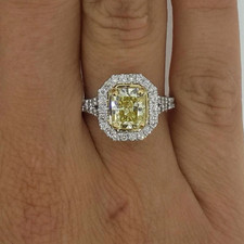 Radiant Lab Created Yellow Citrine Split Shank Halo Ring 14K White Gold Plated