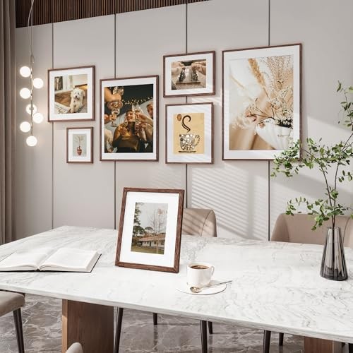 8x10 Picture Frame,Premium Solid Oak Wood Frames Mat for 5x7 8x10 - 1P Walnut - Picture 6 of 6