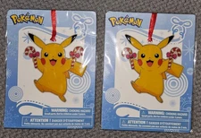 2 New 2017 Pokemon Pikachu 3" Metal Hanging Holiday Ornament Toys R Us Free Ship