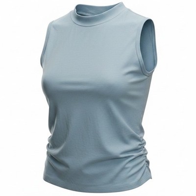 Cider Womens Sky Blue Ruched Side Muscle Tee Sleeveless Top Size L NEW