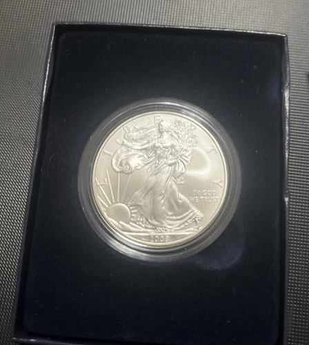 2008 American Silver Eagle BU 1 Oz Coin US $1 Dollar Uncirculated . In Box & Pap