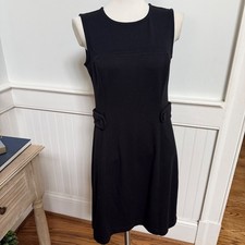 Ann Taylor LOFT Black Sleeveless Ponte Sheath Dress Button Tab Waist Size 6