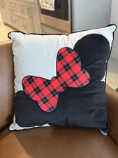 Disney Minnie Mouse Buffalo Plaid Bow Throw Pillow NWTS