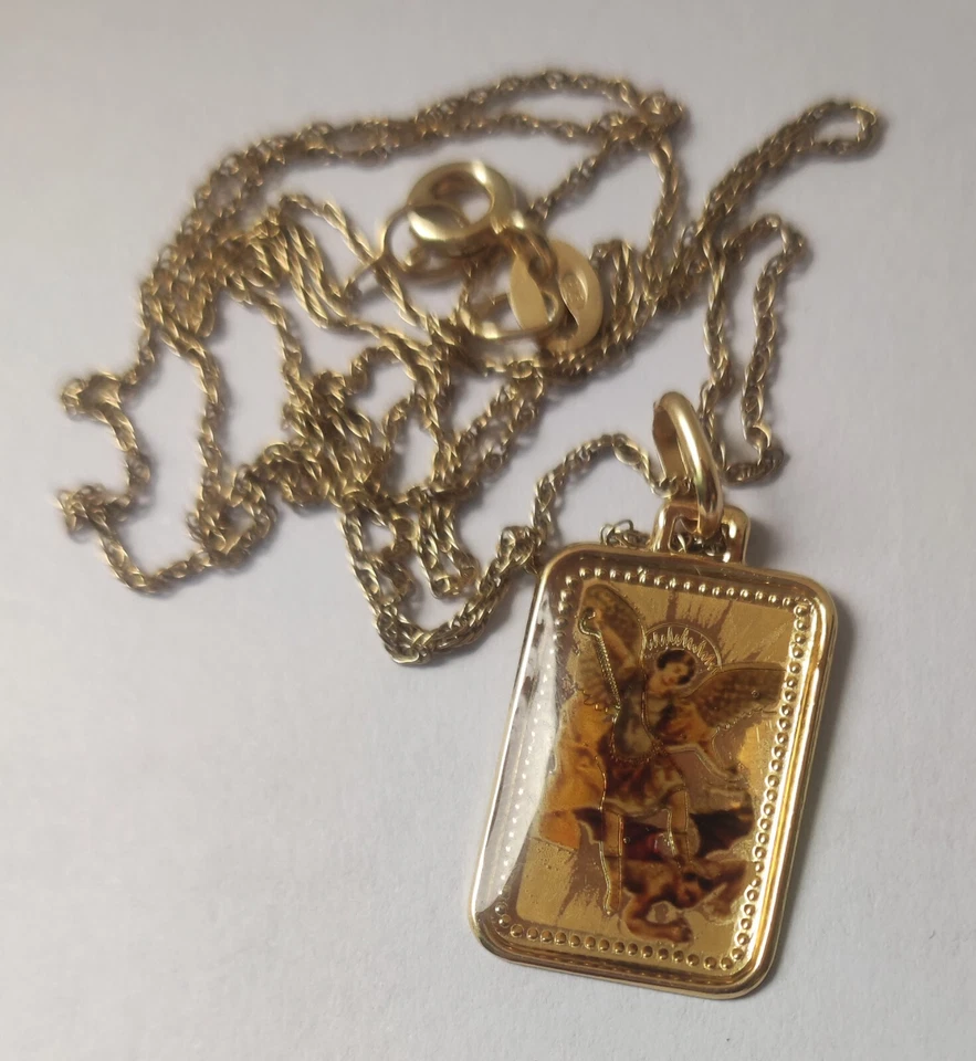 Ciondolo medaglia collana San Michele Arcangelo in argento sterling 925 e oro - Immagine 2 di 4