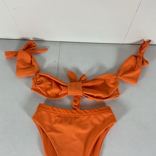 NWOT Hot Miami Styles 2 pc Bikini Orange Off Shoulder Bandeau High Cut Cheeky S - Picture 10 of 10