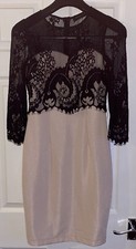 ANGELEYE  LONDON BLACK LACE TOP CREAM DRESS SIZE 10 KNEE LENGTH PENCIL BNWOT