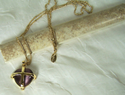 Alexas Angels Purple Cat's Eye 18k Gold Plated 30'' Chain Necklace Designer