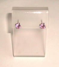 .925 Sterling Silver Round Pink "CZ" Stud Earrings, New Without Tag