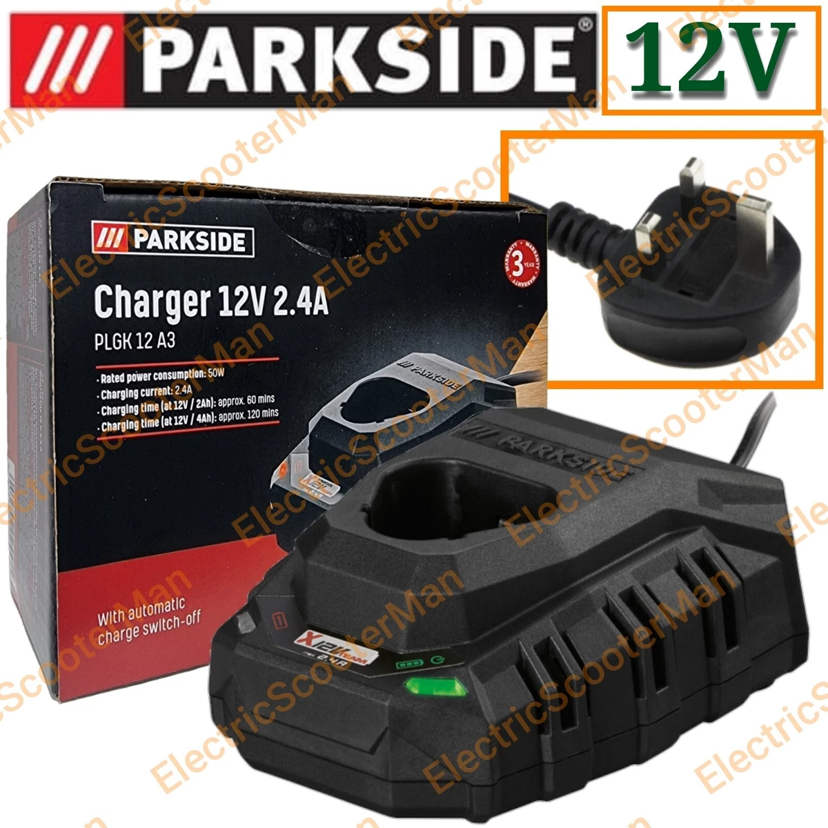 Parkside 12V Single Charger For 2Ah 4Ah X12V Team Series Cordless Tool Battery