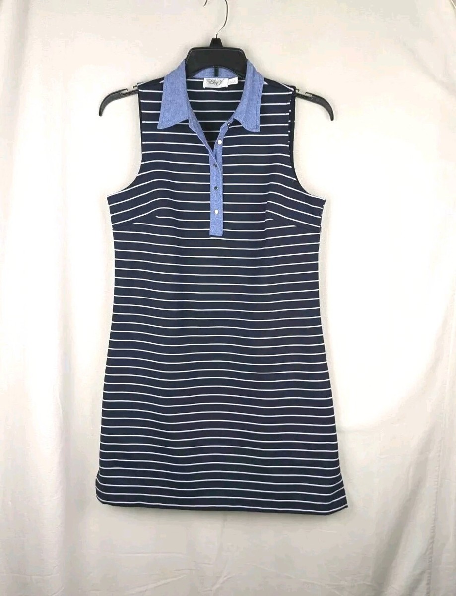 Eliza J dress Womens Size 12 Blue Stripe Collared Sleeveless Nautical Dress  | eBay