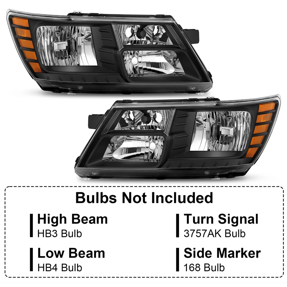 Headlights For 2009-2020 Dodge Journey Black Housing Amber Corner Headlamp LH RH Foto 3 de 4