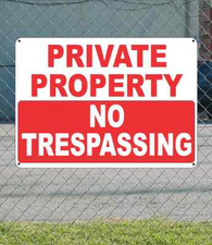 PRIVATE PROPERTY NO TRESPASSING METAL RED  White Text 12"x18"