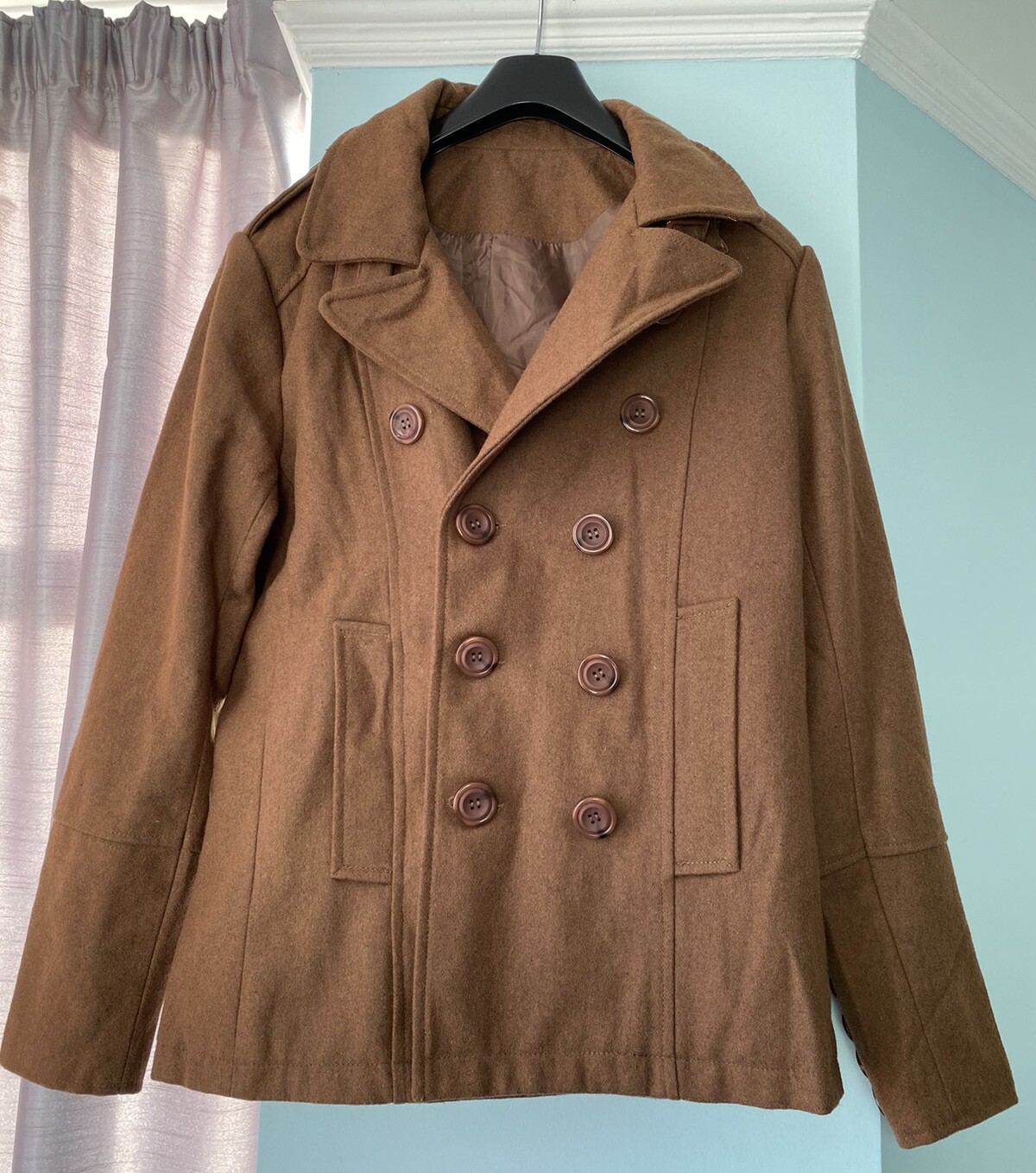 ALTRA Cappotto corto elegante uomo OTHER SIDE misto lana marrone chiaro stile militare taglia L