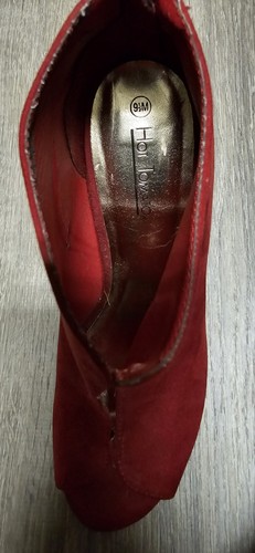Botines de gamuza con punta abierta rojos Hot Tomato para mujer de tacón alto talla 9,5 M - Imagen 11 de 13