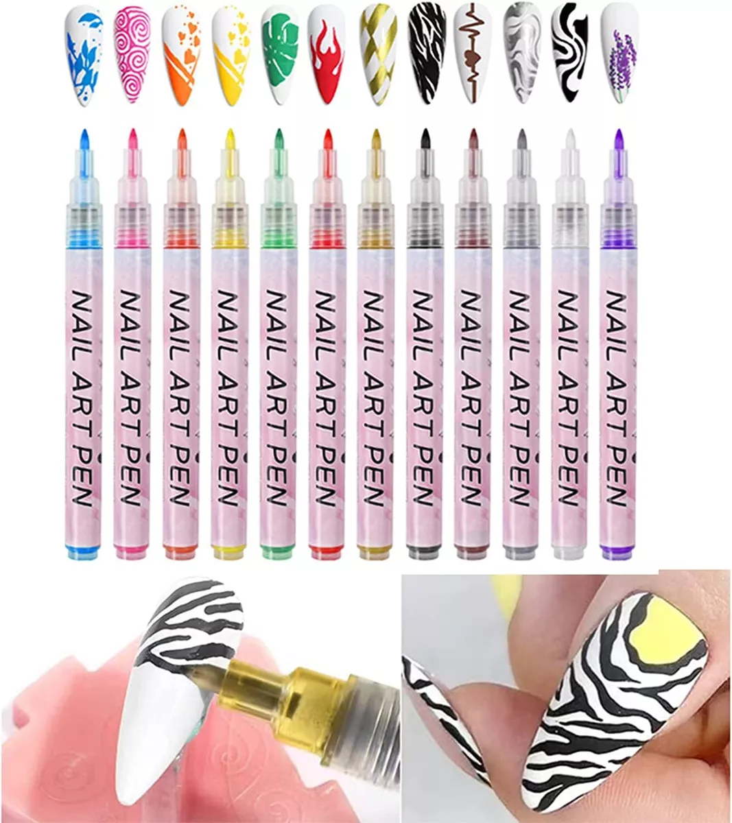 12 Colors Ultra Thin Curve Manicure Marker Nail Art Pens Set for Painting  Nails