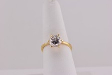 Gold Color Over Sterling Silver 925 Solitaire Round Cut Stone Ring Band Sz: 8