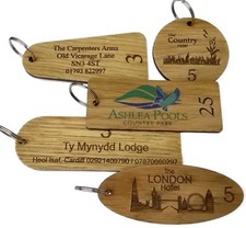 wooden engraved personalised hotel key fobs tags