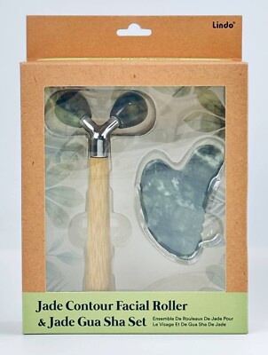 LINDO Jade V-Shape Contouring Facial Roller & Gua Sha SET