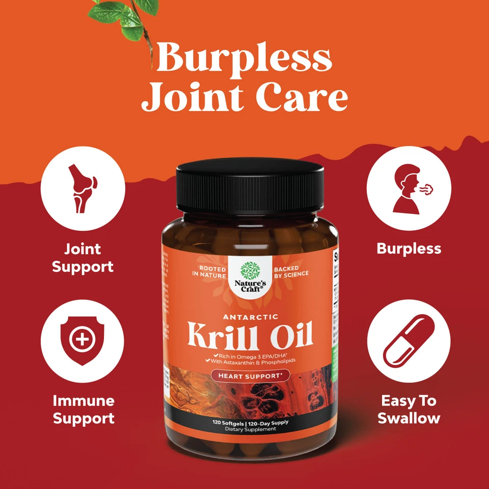 Antarctic Krill Oil 500mg Softgels High Absorption Omega 3 Fatty Acid EPA 120ct - Image 4 of 4