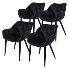 4 Chaises de salle à manger velours noir avec dossier accoudoirs fauteuil salon