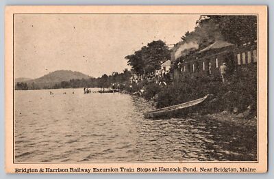 Bridgton & Harrison Railway Excursion Train Postcard Hancock Pond Maine #1269