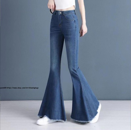 Damen Schlagjeans Denim Bootcut Bell Bottom Wide Leg Slim Hose Lange Hose - Bild 6 von 11
